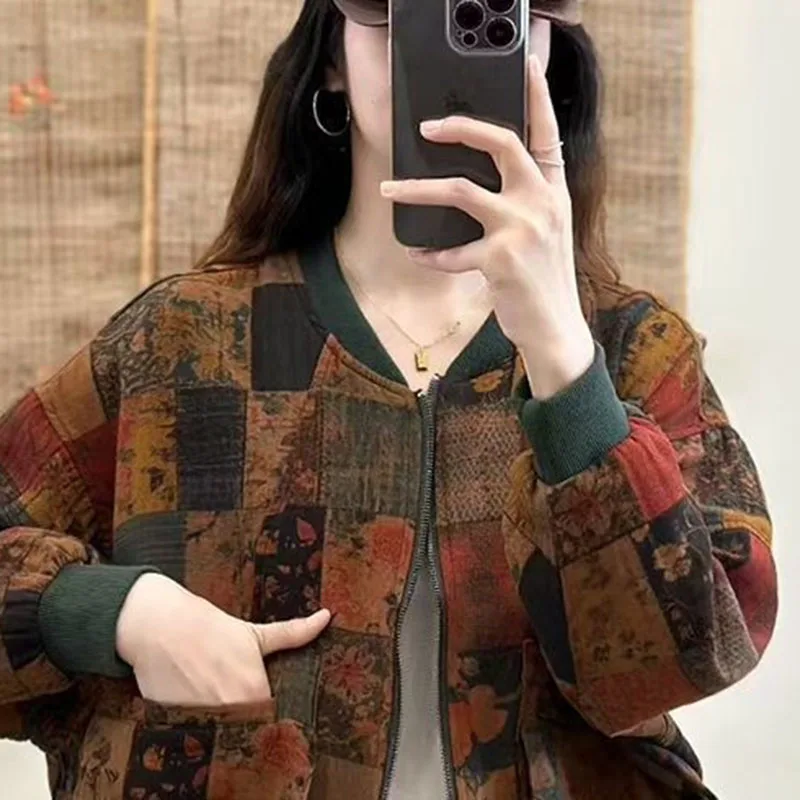 Nuovo 2026 Primavera Autunno Cappotto corto Giacca da donna Moda retrò Cardigan stampato Versatile Allentato Casual Top a maniche lunghe Capispalla