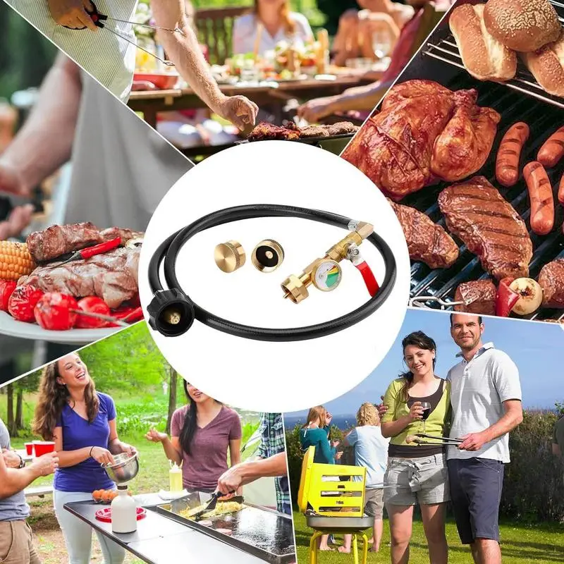 Refill Adapter For Propane Tank Propane Adapter With Glow In The Dark Gauge Brass Connector With Hose For Camping Grill Tank BBQ