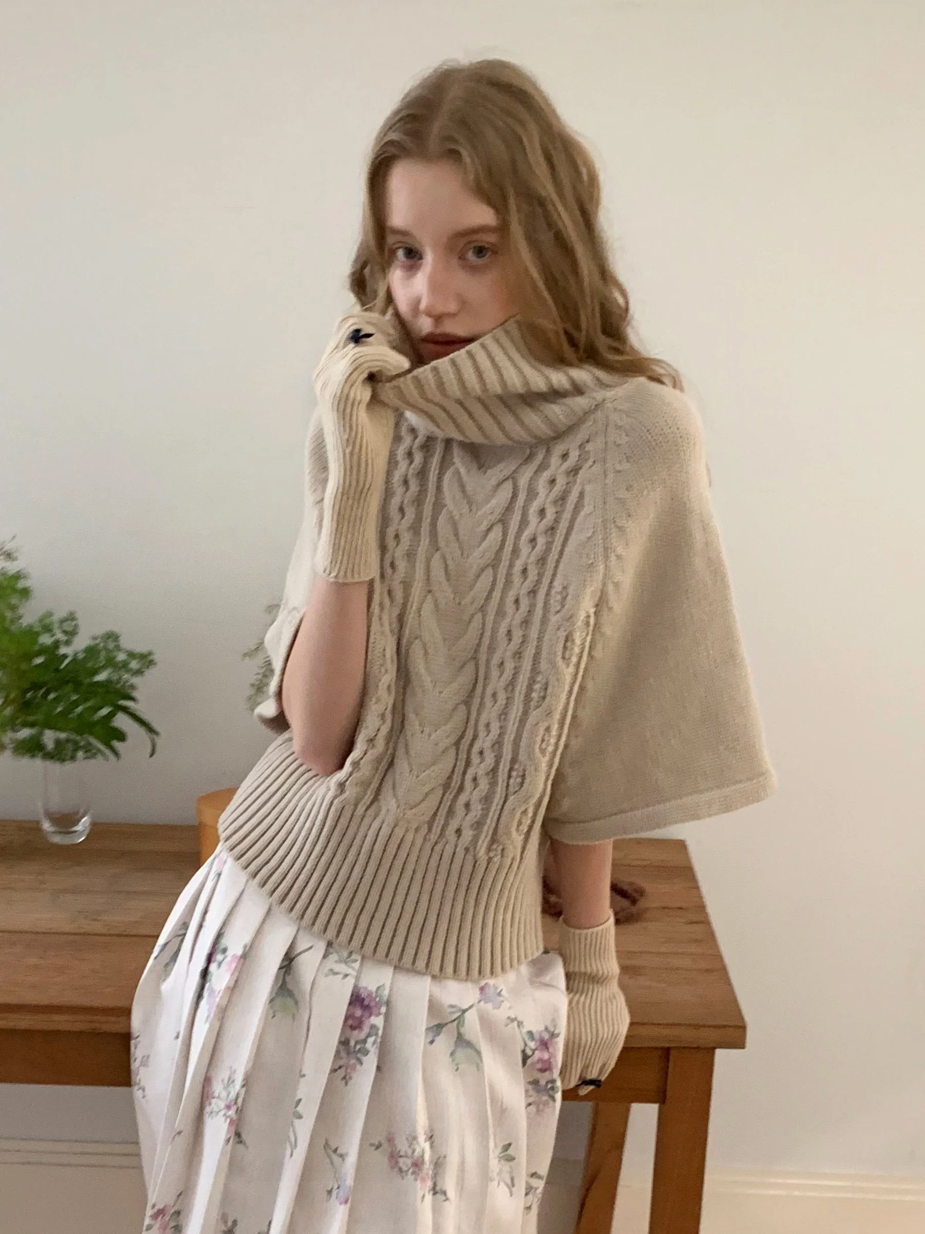 

Женский вязаный свитер JDE в стиле ретро с высоким воротником, весенний базовый топ с рукавом 3/4, свободный крой, полиэстер