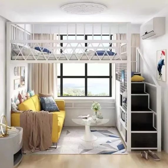 Cama de refuerzo nórdica, cama doble individual de 1,5 arroz, 1,8 cama sencilla y moderna para apartamento, cama tipo Loft