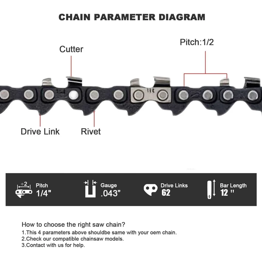 1-4Pcs Chainsaw Chain 12 Inch 1/4