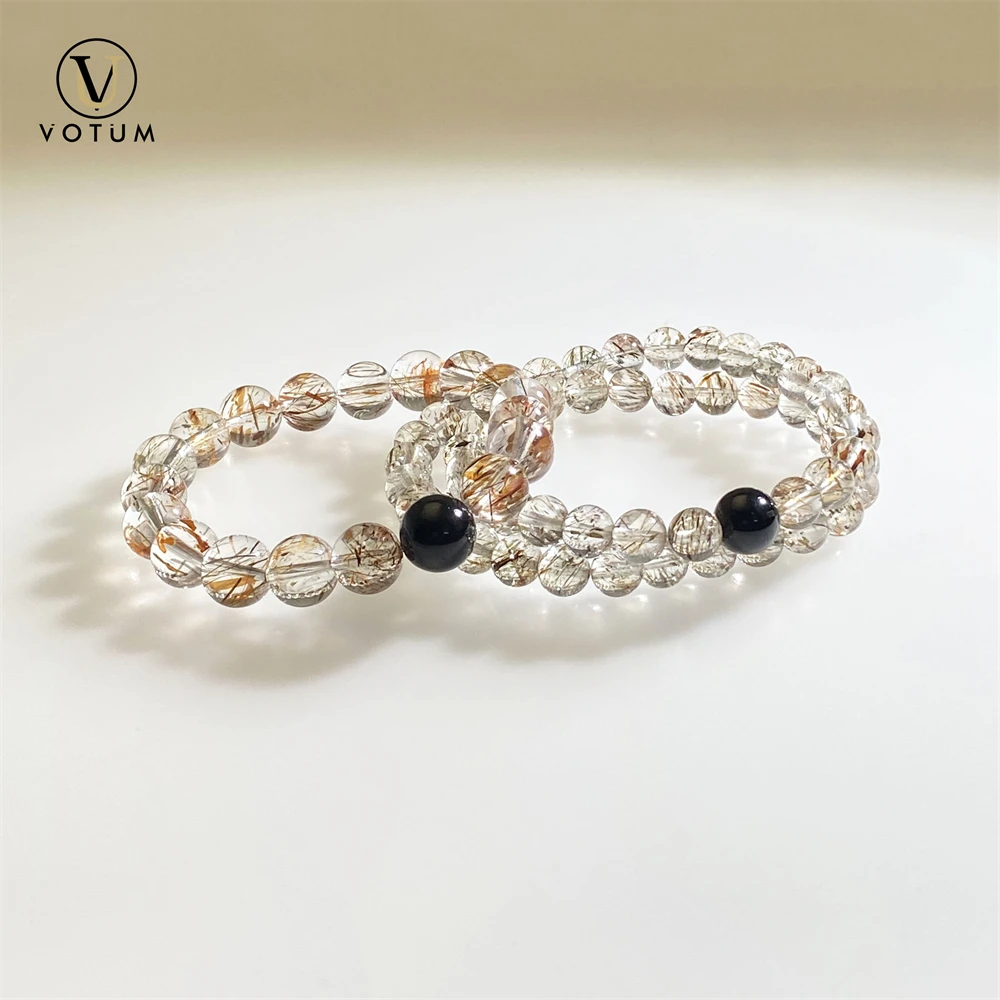 

Votum Black Gold Super Seven Tourmaline Quartz Beaded Bracelet Set for Couple Friendship Energy Healing Crystal Bracelet Jewelry