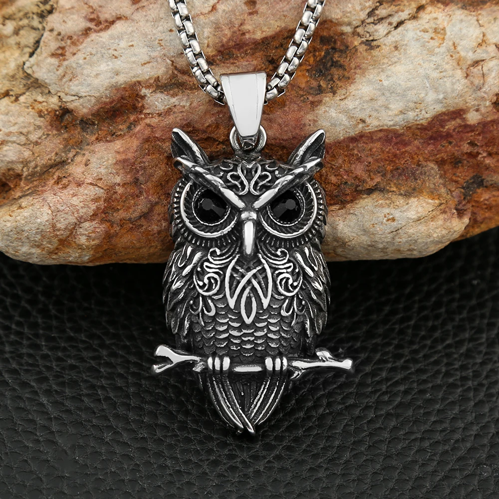 Stainless Steel Celtic Knot Owl Pendant Necklace Unisex Vintage Carved Wisdom Symbol Gothic Jewelry Unisex Birthday Holiday Gift