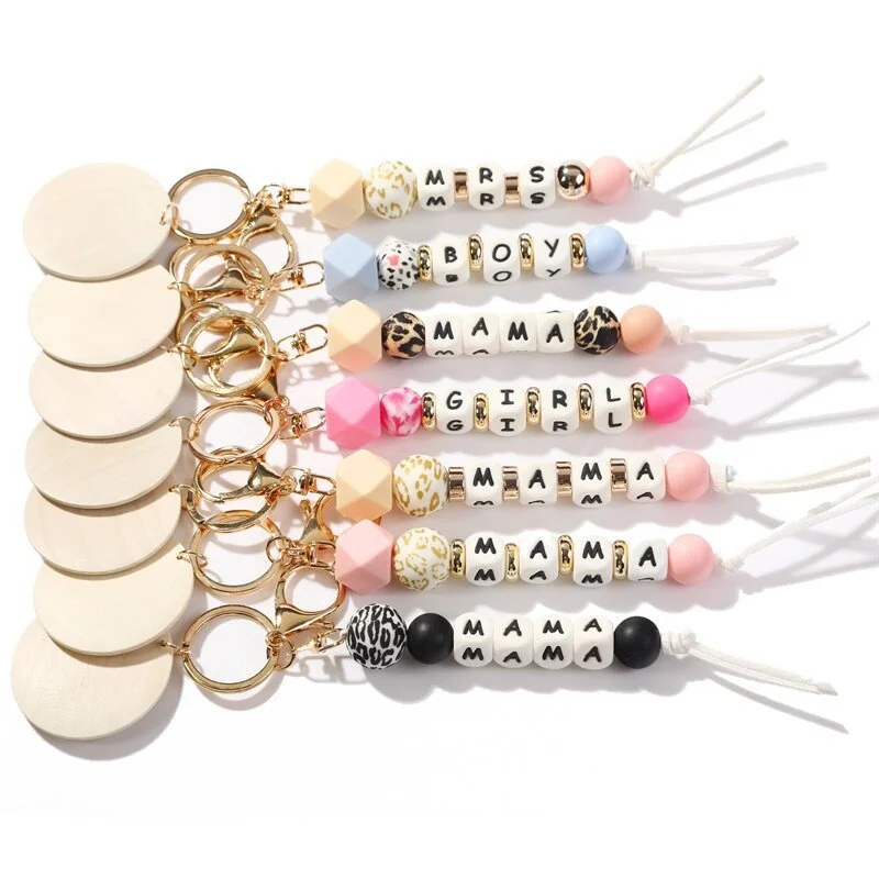 Letter MAMA LOVE Keychain For Women Men Silicone Beads Keyring For Keys 2022 Car Keychain Charms Wholesale Gift Trendy New