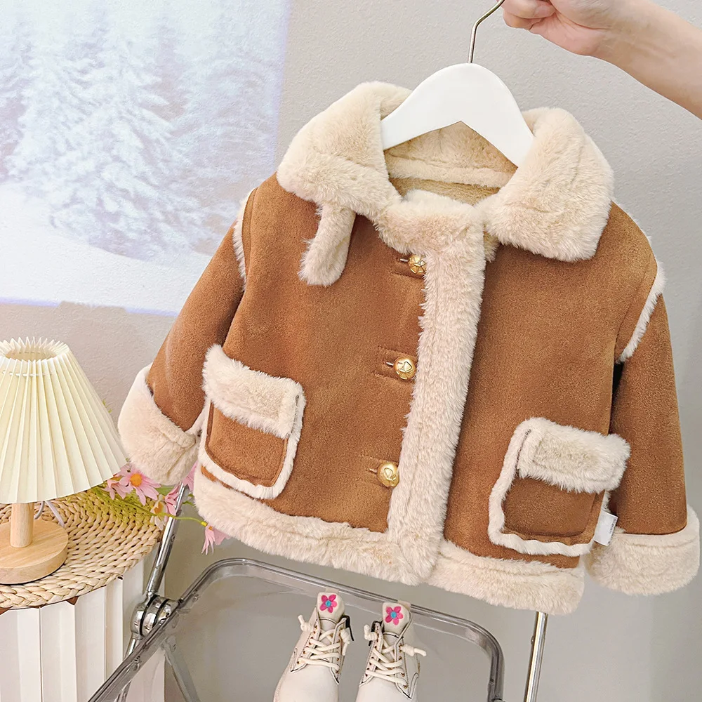 فتاة سميكة سترة الخريف الشتاء جديد المخملية معطف قصير نمط رشاقته الدفء معطف Kawaii ملابس الأطفال #3