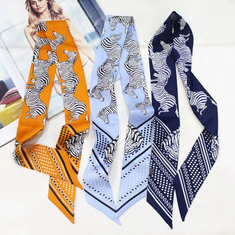 

Europe Spring New Zebra Animal Cashew Nut Women's Decorative Small Silk Scarf Hair Band Binding Bag Handle Ribbon Small Scarf