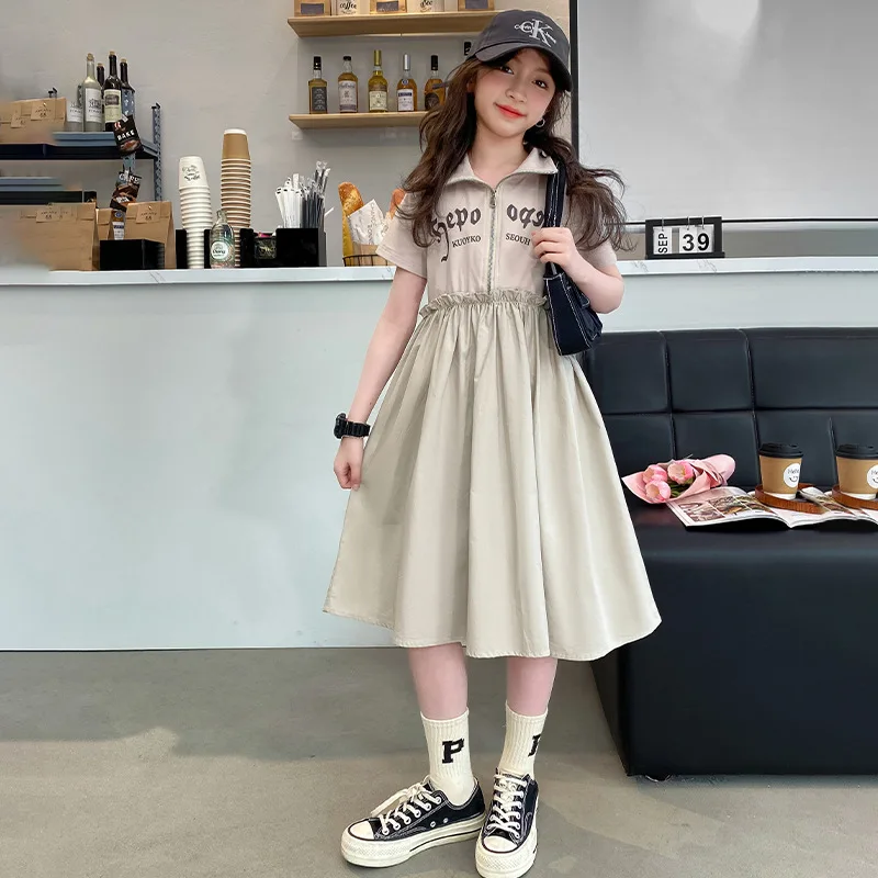 ياقة صيفية للفتيات - فستان الأميرة، فستان طويل بأكمام قصيرة للأعمار من 7 إلى 14 عامًا