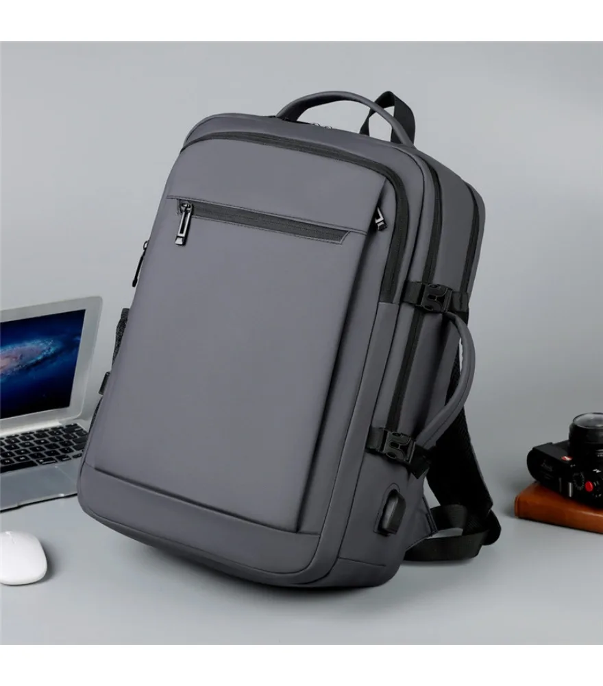 Black laptop backpack with extra side handle anti splash side USB port for men office commute business short trip