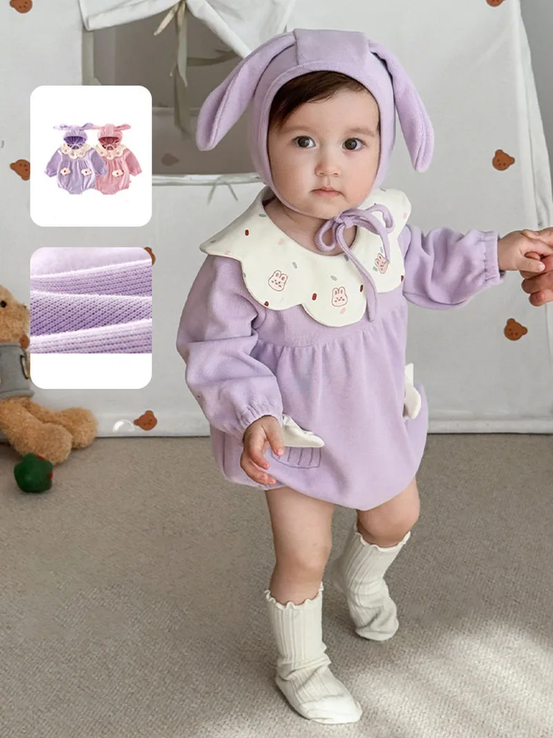 

MILANCEL/Новый осенний детский боди, милый красочный комбинезон в горошек для маленьких девочек, комбинезон с кроликом и шляпой, свободная одежда для младенцев с вышивкой