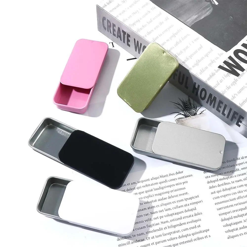 

Organizer Solid Jewelry Storage Box Candy Case Mini Eyebrow Soap Box Tinplate Push Case Home Organizer Mini Iron Box