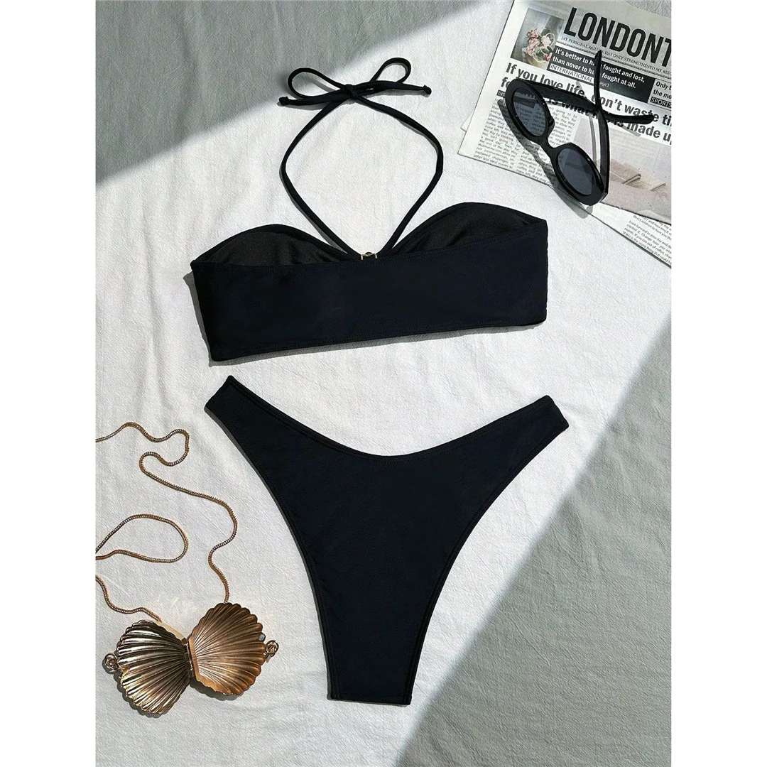 XS - L Metallblumen-Neckholder-Bikini, brasilianischer Bikini, Damen-Badebekleidung, zweiteiliges Bikini-Set, Damen-Badeanzug, Badebekleidung, Badeanzug, Schwimmkleidung V6657 – Detail 7