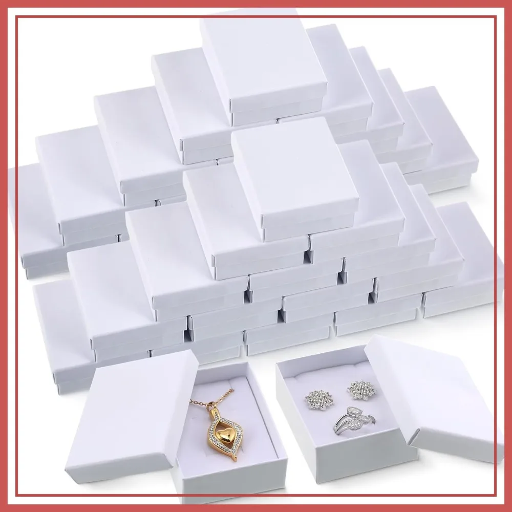 150 Pcs White Cardboard Jewelry Gift Boxes with Lids 2.56x3.15x1.18 Inch for Necklace Earring Ring