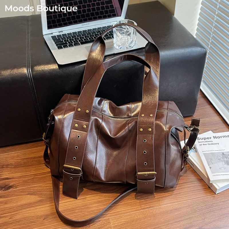 

MOODS Retro Biker Punk Style Underarm Shoulder Hobo Bags For Women Bright PU Leather Large Capacity Shopping Crossbody Bag 2025