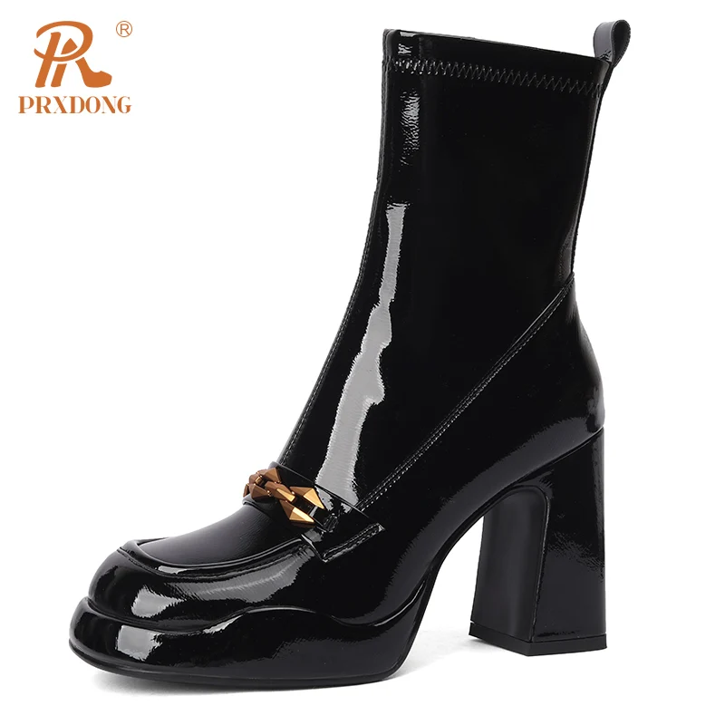 PRXDONG 2023 New Fashion Autumn Winter Shoes Square High Heels Platform Black Wine Red Dress Party Female Ankle Boots Size 34-39