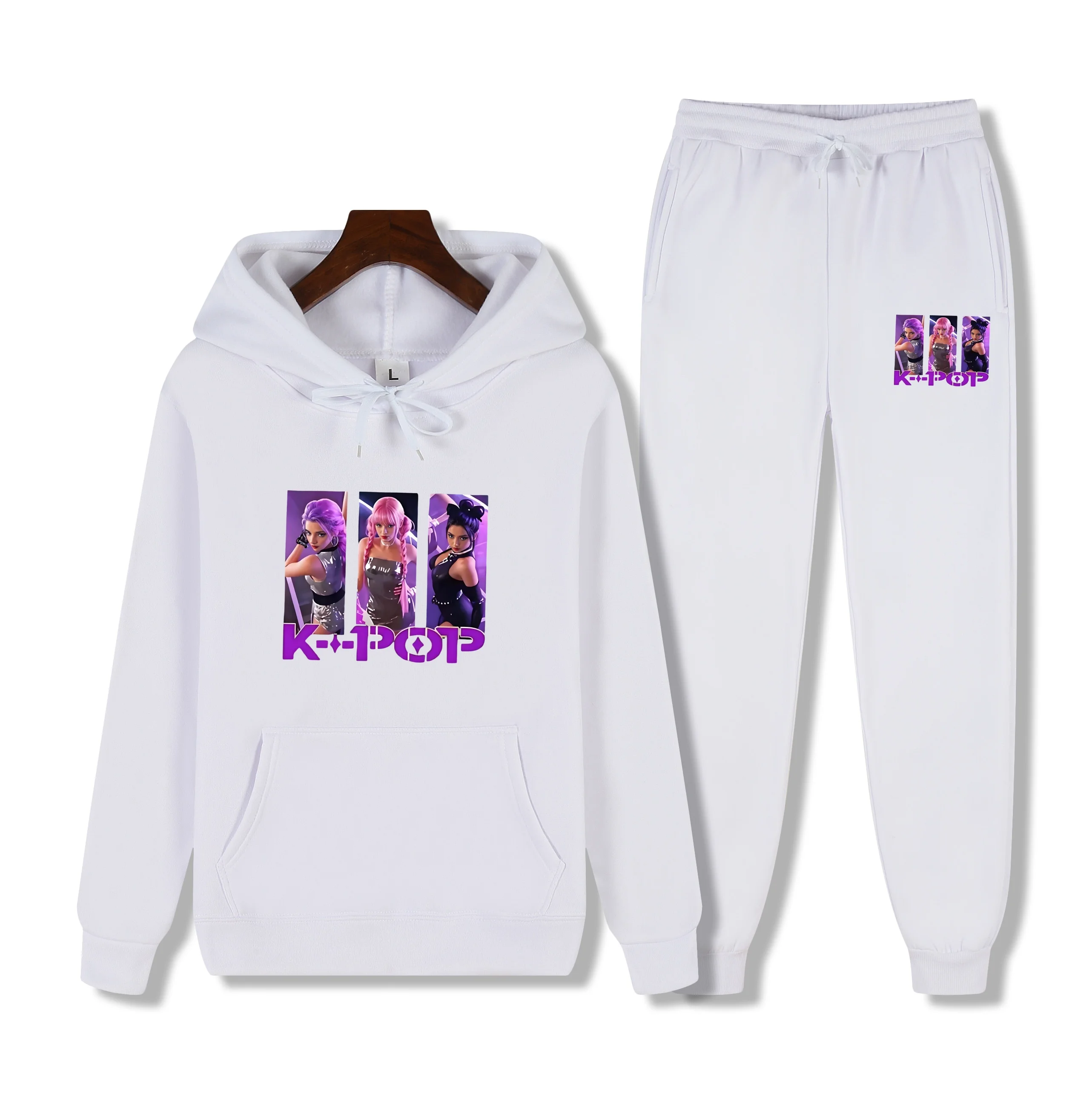 New Fashion Hooded Pocket Hoodie Sport Set Drawstring Pants Warm Fashion Printed Two Piece Set