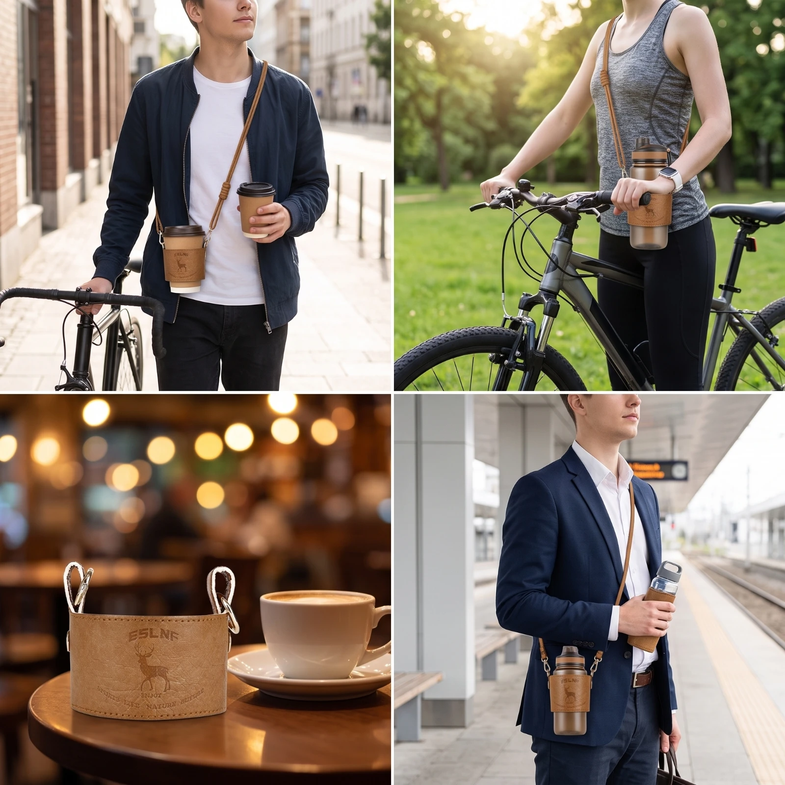 Coffee Cup Holder with Shoulder Strap Crossbody Cup Cover with Strap Safeguarding Sleeve Lightweight Long-Lasting for Commuters