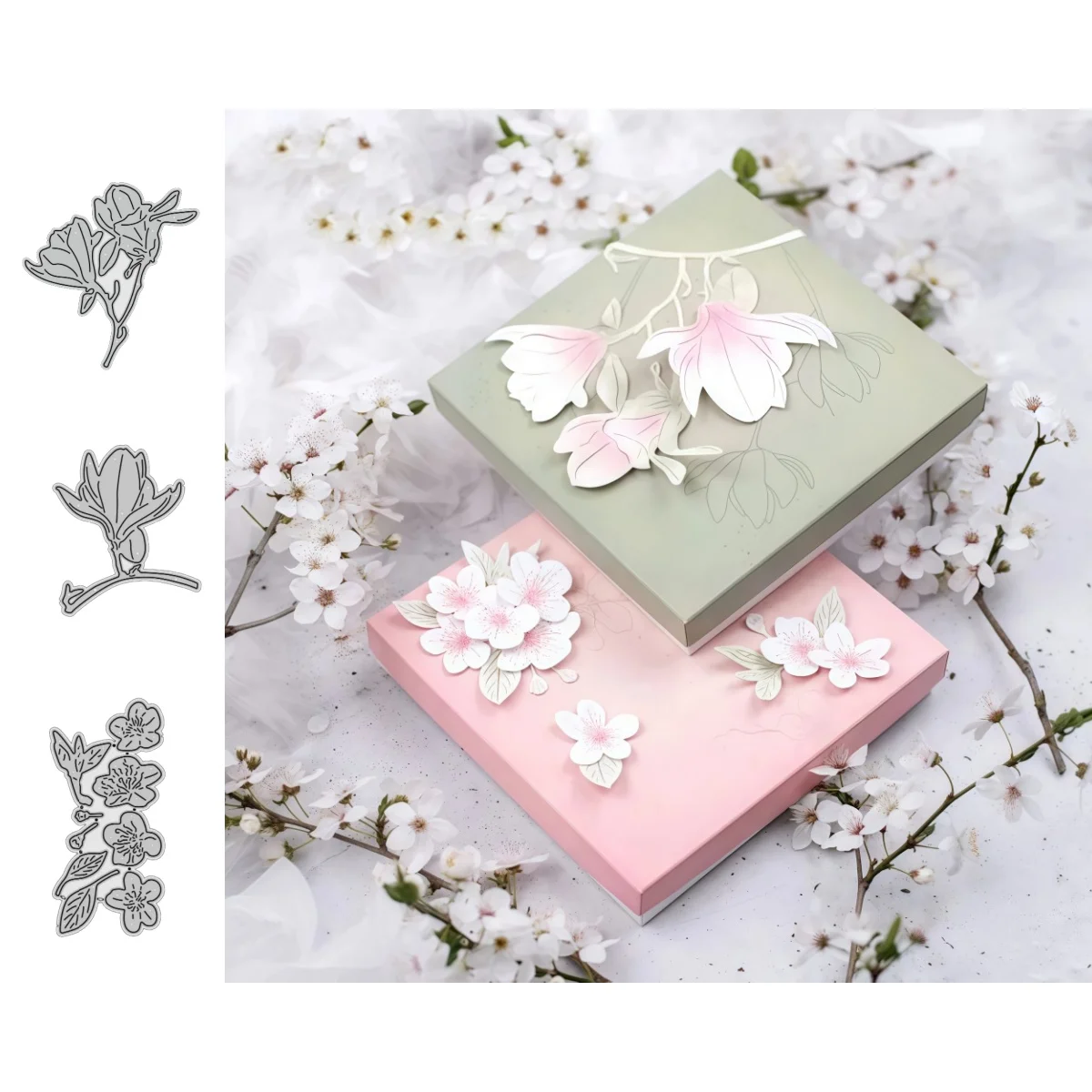 2025 New Arrival Cherry Blossoms and Magnolias Metal Cutting Dies for DIY Scrapbooking Card Making Stencils Photo Albums