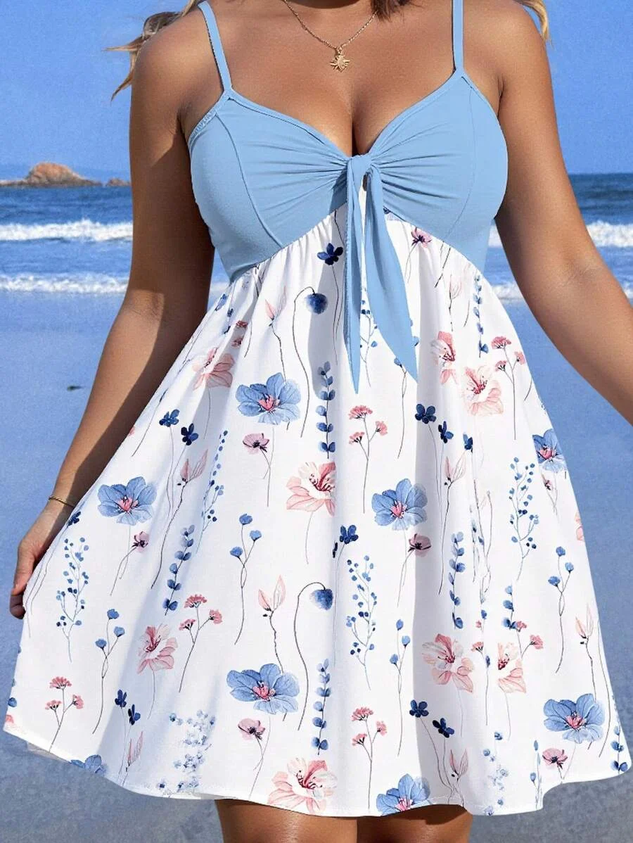 

Модное летнее повседневное макси-платье для женщин больших размеров с цветочным принтом, стройнящее, на бретельках, в пляжном стиле