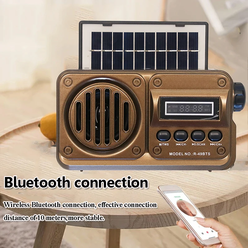 Mini Portable FM Radio Bluetooth Speaker Solar Emergency Radios Wireless Music Box LED Display Support TF USB Disk Player