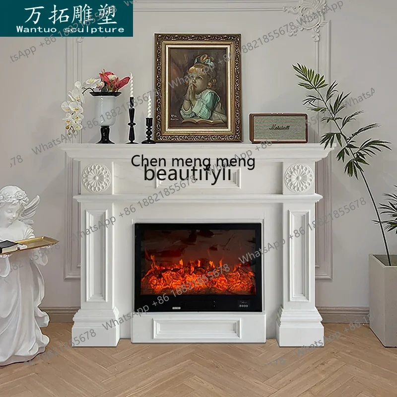 D178 Marble fireplace American French white marble natural stone modern simple stone carving decoration