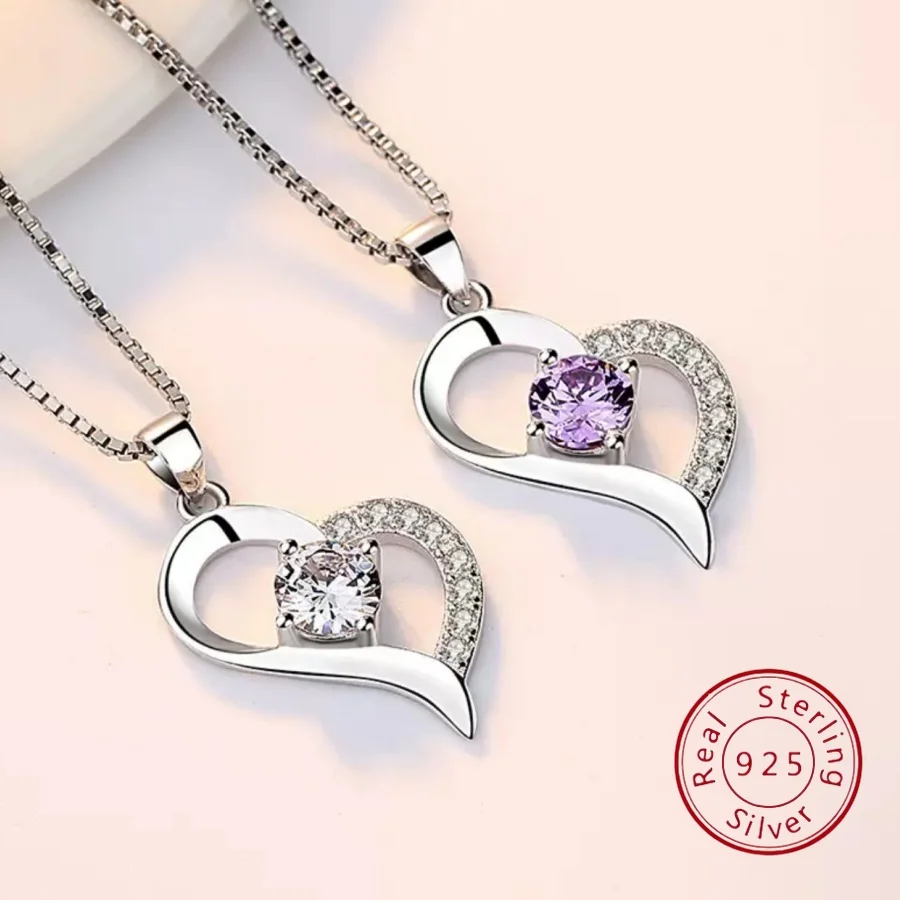 

Bestselling S925 Sterling Silver Heart-Shaped Zirconia Necklace for Women Diamond-Studded Pendant Romantic Heart-Shaped Necklace