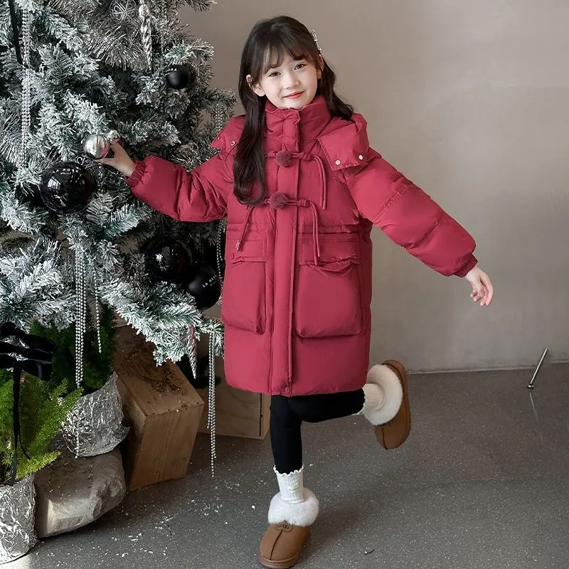 Girls Down Coat Overcoat Jacket Windbreak Outerwear 2024 Red Wine Winter Autumn Sport Warm Christmas Gift Children's Clothing