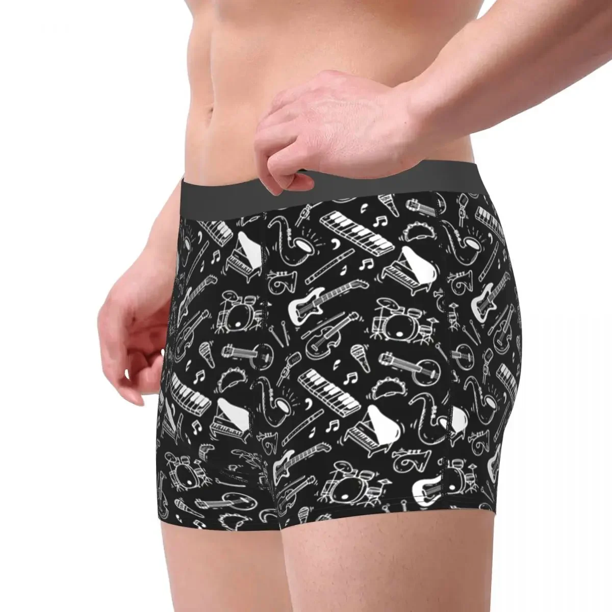 Black And White Instruments Pattern Underpants Breathbale Panties Male Underwear Print Shorts Boxer Briefs