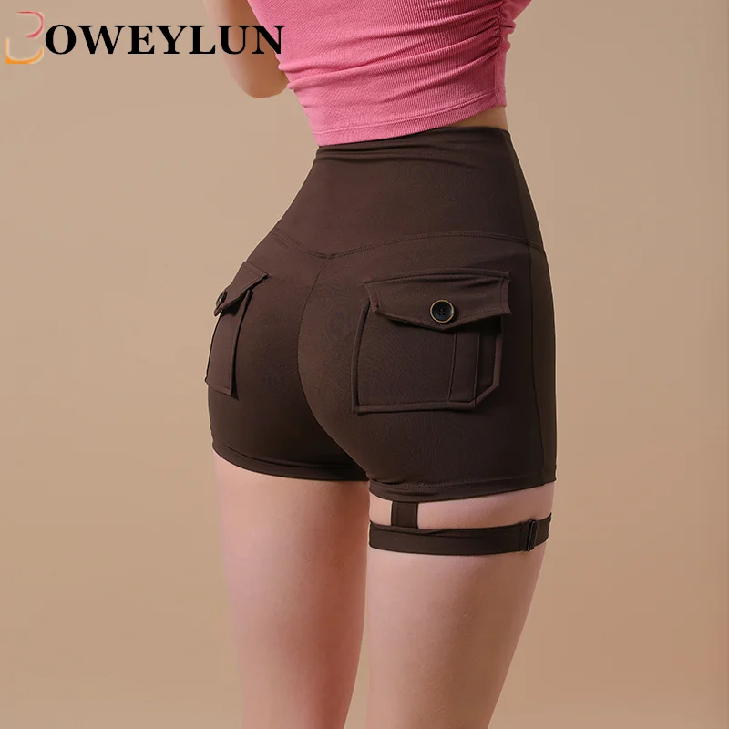 BOWEYLUN Sexy Workwear Sports Shorts Women High Waist Running Fitness Casual Three-quarter Pants Female Summer