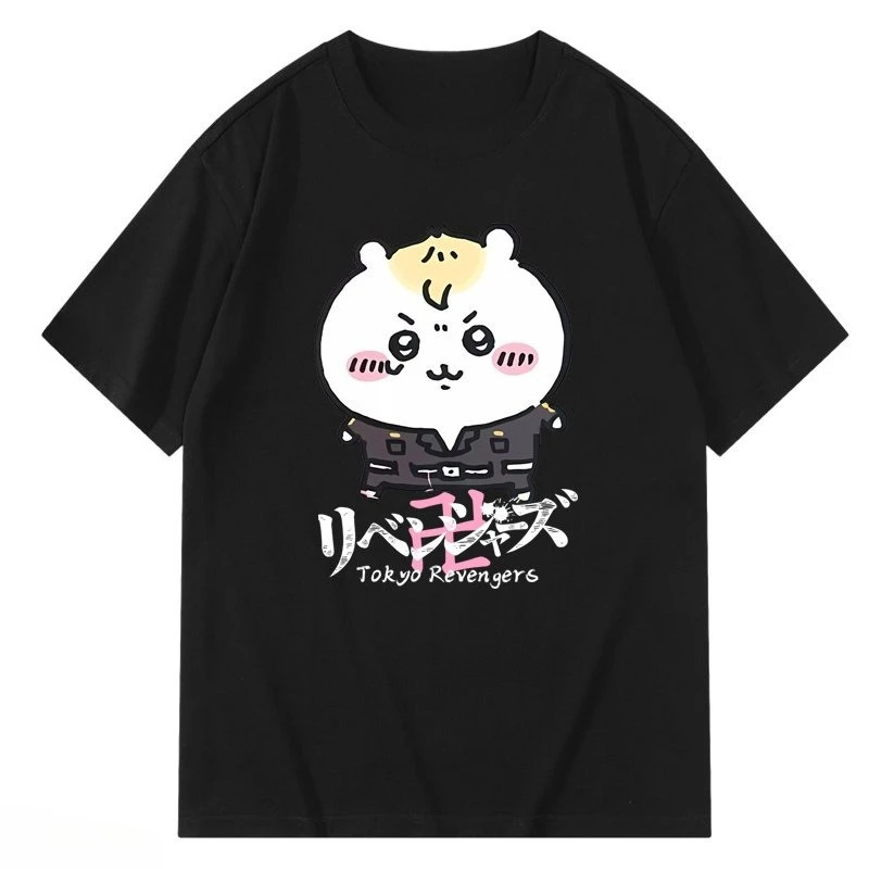 Chiikawa Usagi Hachiware × Tokyo Revengers Anime Grafik T-Shirt, Sommer Unisex Locker Lässig Kurzarm Streetwear Alltags-Oberteil – Detail 9