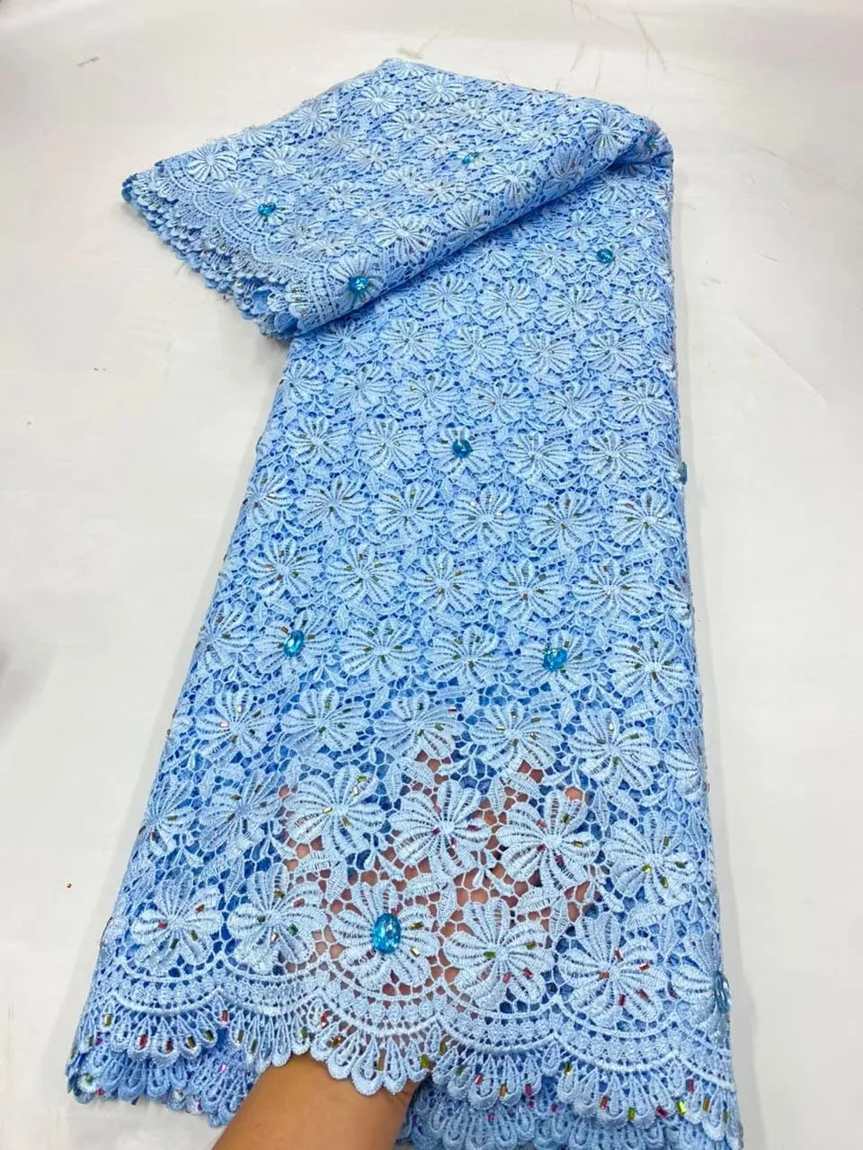 2026 High-Quality African Nigerian Tulle Lace Fabric Embroidery Sequins French Guipure Fabric for Party/Wedding Dress 5 Yards