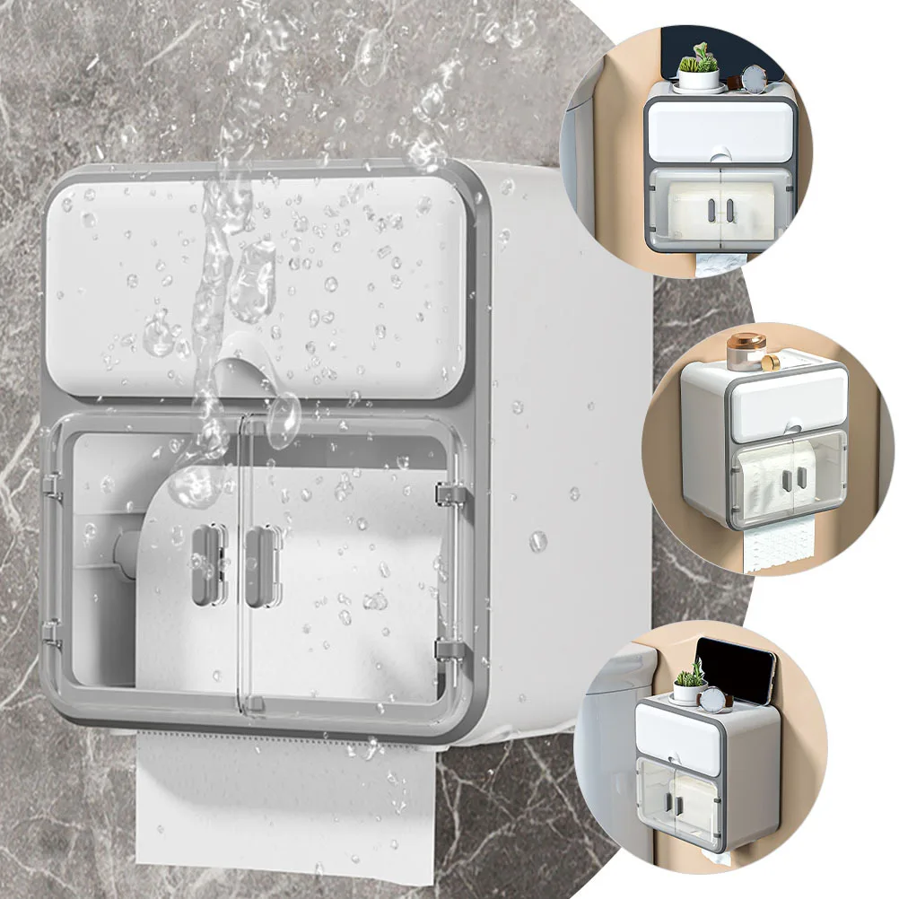 

Bathroom Tissue Holder Wall Mounted Paper Roll Holder Waterproof Tissue Storage Rack with Flat Surface for Phone Plant