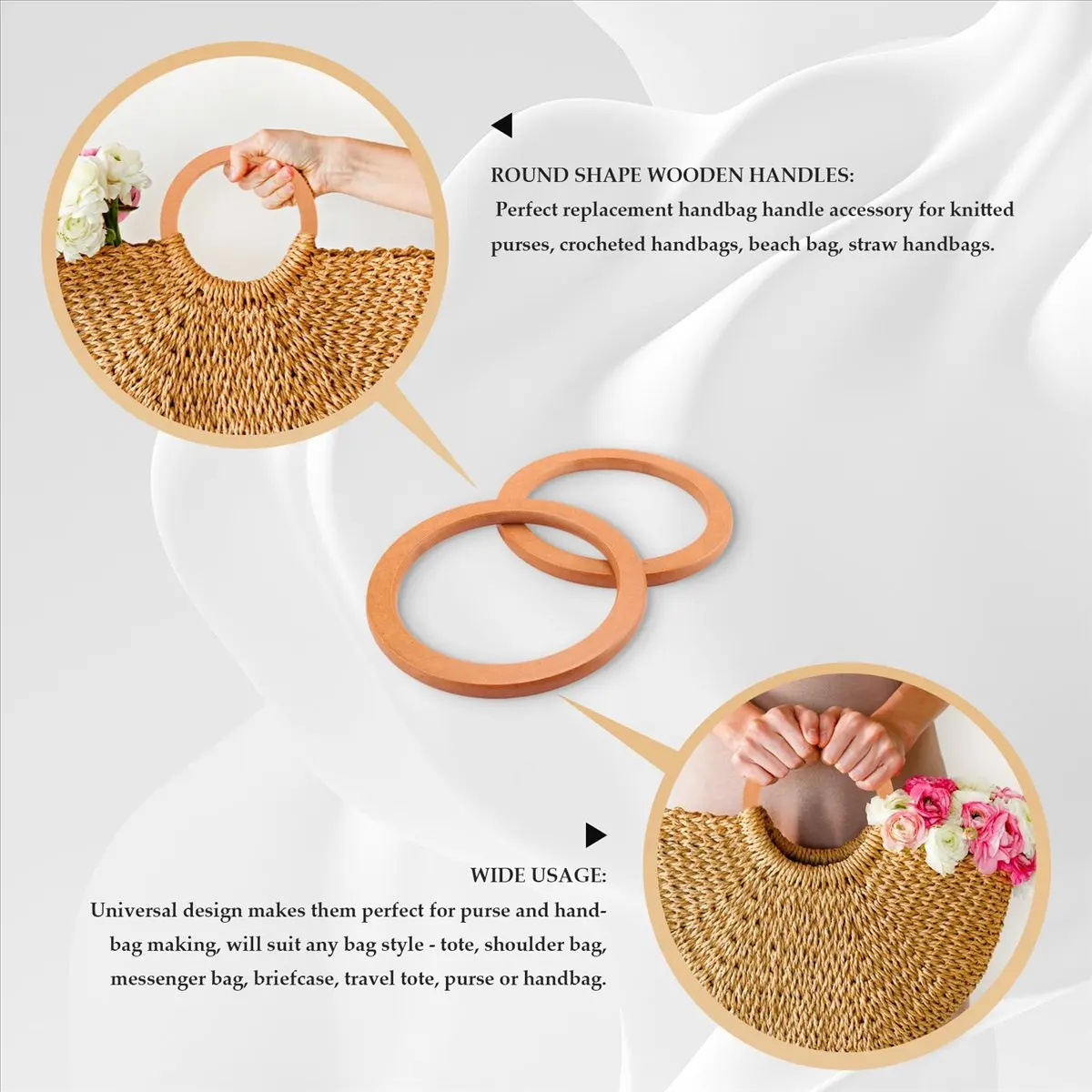 ABQR 4 manici di ricambio rotondi in legno di forma per manici per borse fatte a mano