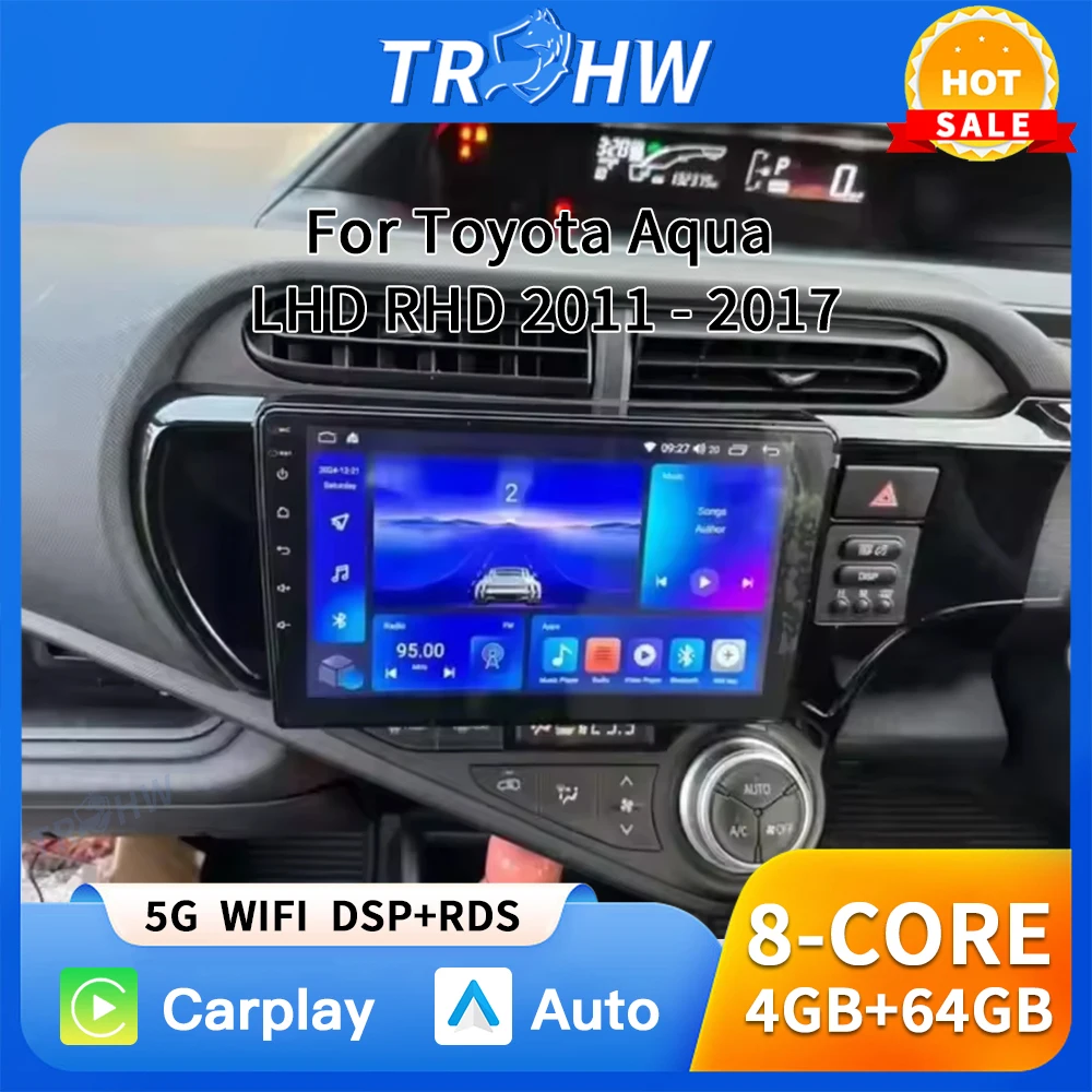 Android 16 Carplay Auto 2K Screen Car Radio Multimedia Player For Toyota Aqua 2011 - 2017 Autoradio GPS Stereo 2 din Head Unit