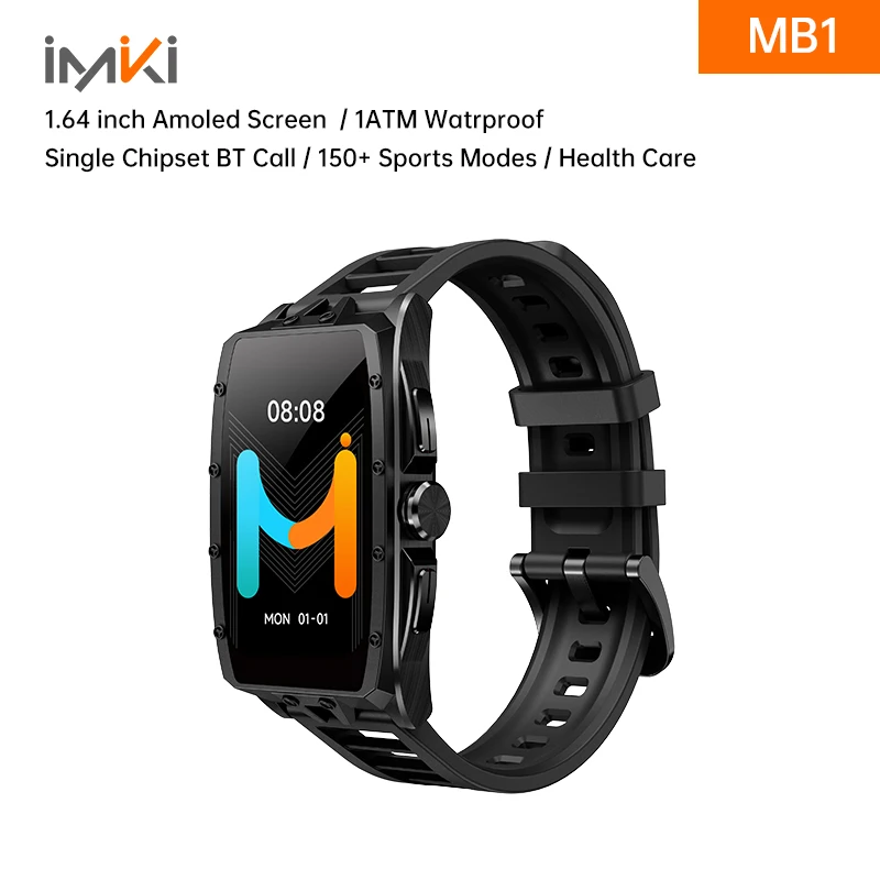 IMIKI MB1 SmartWatch 1.64'' AMOLED BT Call 1 ATM Waterproof 100+ Workout Modes Blood Oxygen Monitor Clearance Sale Items