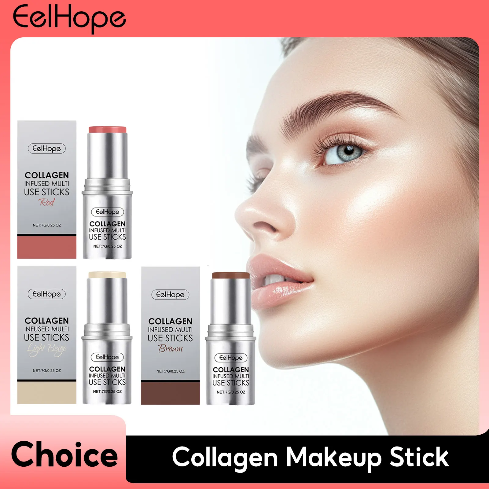 

Collagen Multi Blush Stick Silky High Pigment Plumping Moisturing Waterproof Jelly Tint Lightweight Matte Hydrating Blush Makeup