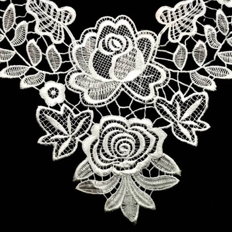 3D Lace Neckline Fake Collar Lace Fabric Hollow Embroidery Flower Patch for DIY Wedding Gown Collar Decor Cloth Sewing Applique