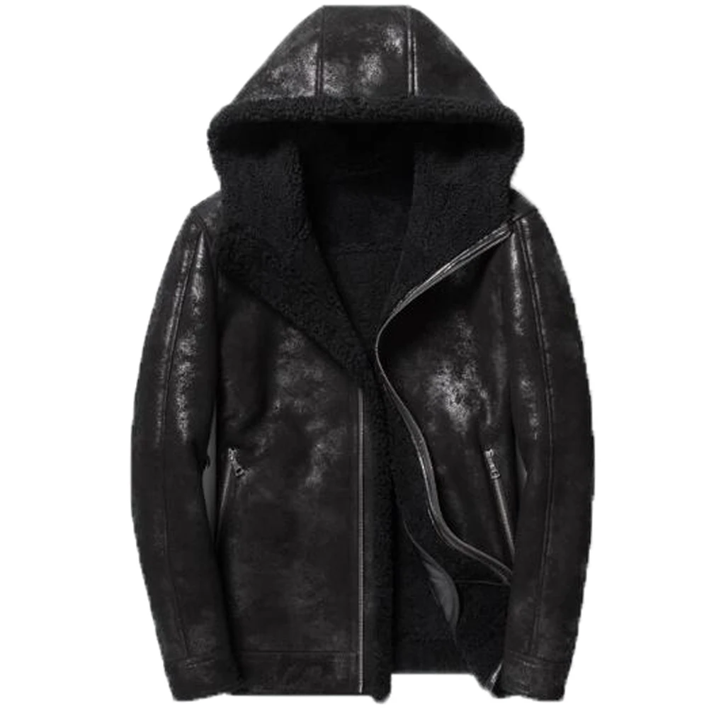 

Denny&Dora Natural Shearling Leather Coat Leather Shearling Moto Jacket Mens Black Shearling Aviator Jacket