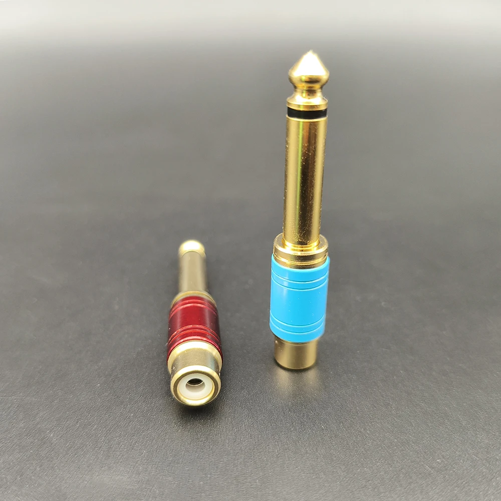 2Pcs Audio Lautsprecher Adapter 6,35mm 1/4 "Mono Stecker Auf TS RCA Weibliche Jack Stecker Rot blau – Detail 5