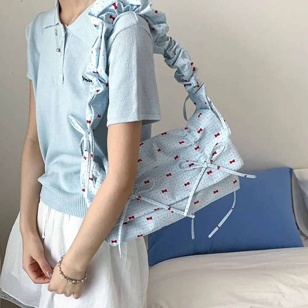 

Повседневная корейская сумка с бантом и лентами Y2k, универсальная плиссированная сумка на плечо, милая женская сумка для отдыха, летняя сумка для подмышек