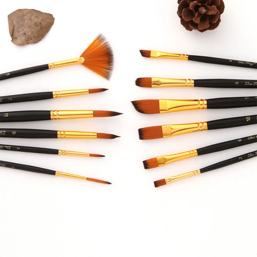 Professional Art Drawing Brush Set For Zhuting Nylon Bristle Supplies For Oil Watercolor Acrylic Painting Fan Tip
