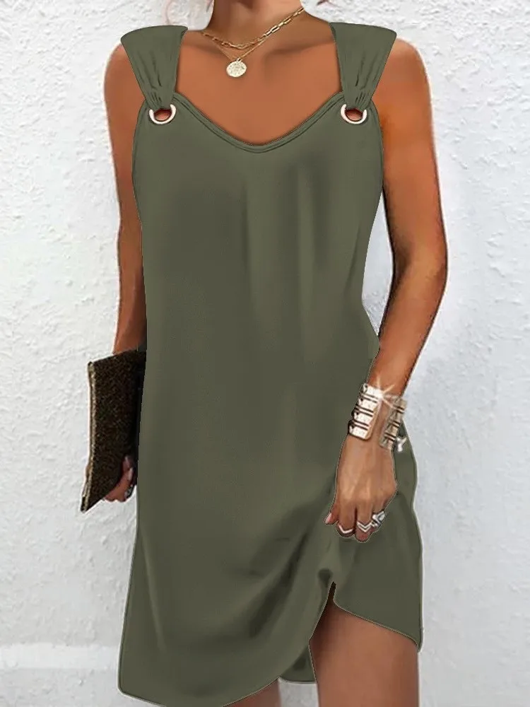 Nowa moda Biała czarna mini sukienka bez rękawów dla kobiet 2024 Oczko V Szyja Casual Plain Office Party Lady Dresses Streetwear