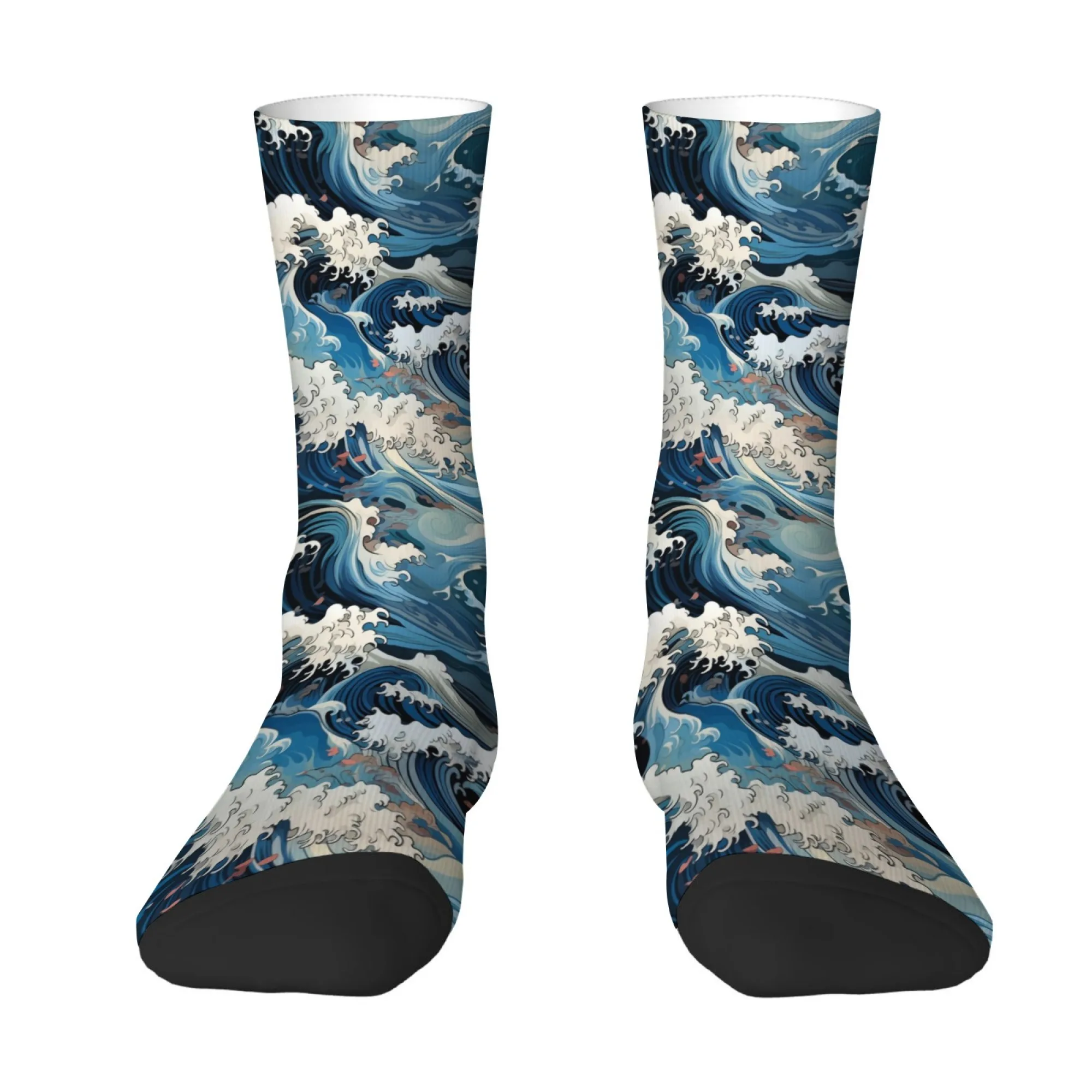 Ukiyo-e Style Ocean Wave Men's Socks Harajuku Retro Fashion Comfortable Breathable Casual Socks Novelty Funny Hip-Hop Socks