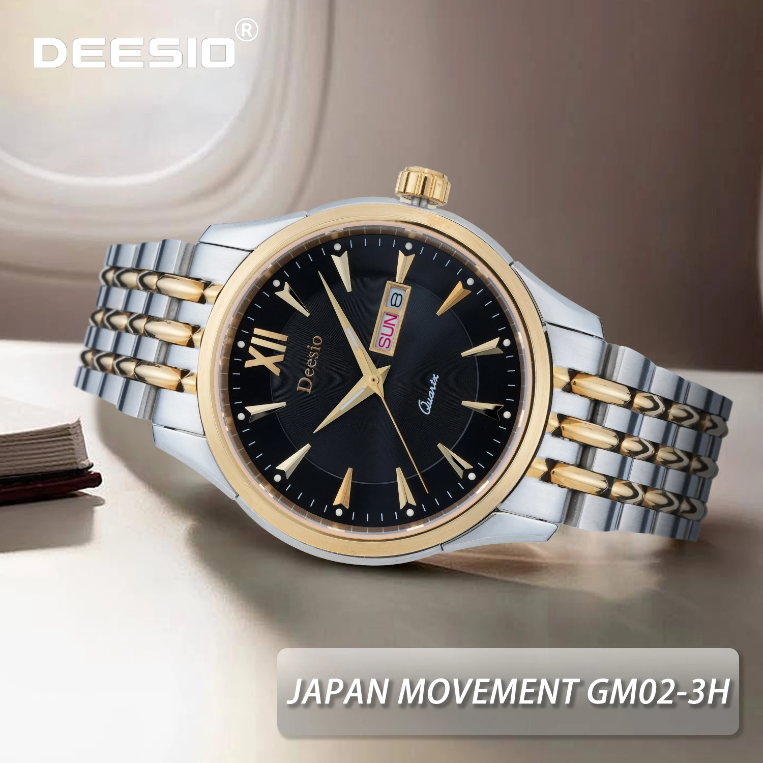 

Deesio Men's Watch Japanese Movement Quartz Stainless Steel Waterproof Luminous Hands Date Display Business Casual Gift for Men