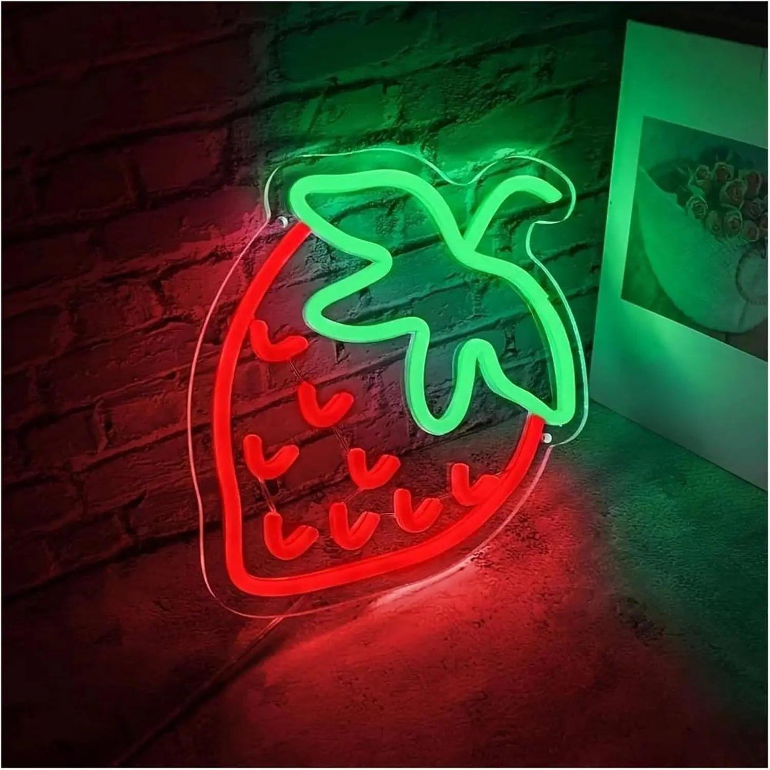 Strawberry Neon Sign USB Dimmable Neon Light for Bedroom Bar Fruit Shop Restaurant Wall Decor Personalized Gift Light Up Sign