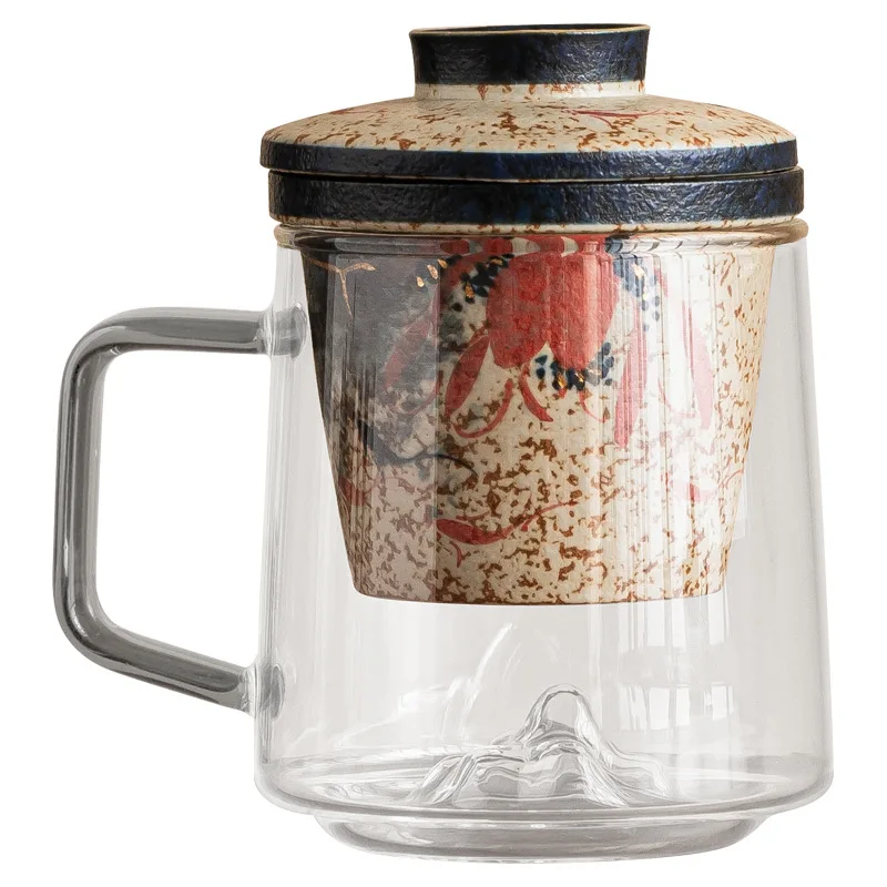 

DSA blue and white red tea separation cup painted gold, lotus rhyme, koi, cloud return office cup, drinking tea, high-end mug