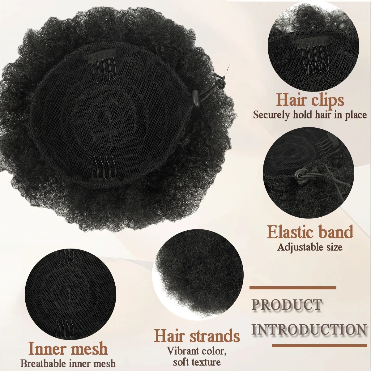 Afro Puff Drawstring Ponytail Extension  Kinky Curly Bun Hair Synthetic hair Short Extensions with 2 Clips For Women Daily Party