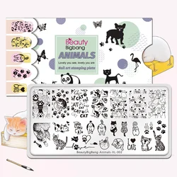 BeautyBigBang 2022 Nail Stamping Plates Cute Cat Animals Stainless Steel Stencil Mold Nail Art Templates Animals XL-002 6x12cm
