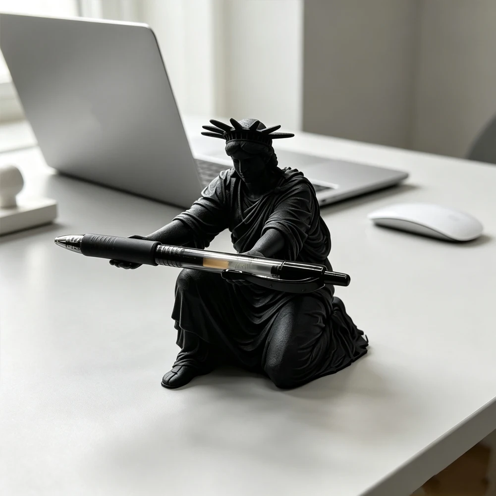 Creative Liberty Sculpture Pen Holder 3D Printed Kneeling Figurine Pencil Rack Unique Desk Ornament Office Stationery Decor Gift