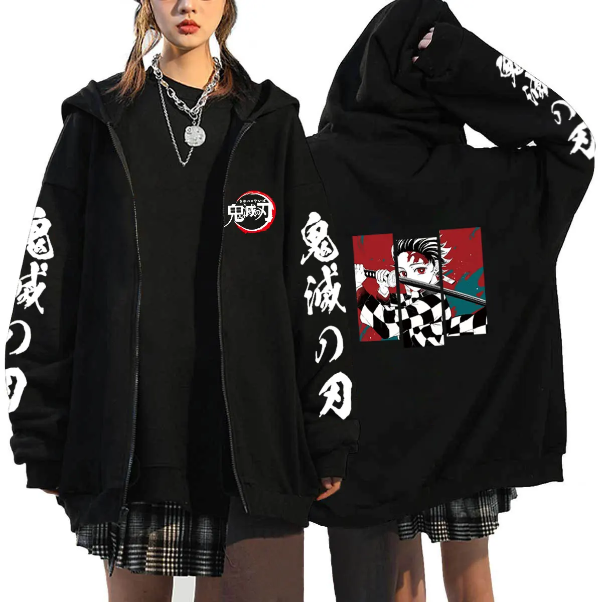 Demon Slayer Anime Zipper Hoodie Pullovers Casual Fashion Hodies Tops Unisex Clothes Kimetsu No Yaiba Sweatshirts Tanjirou Kamad