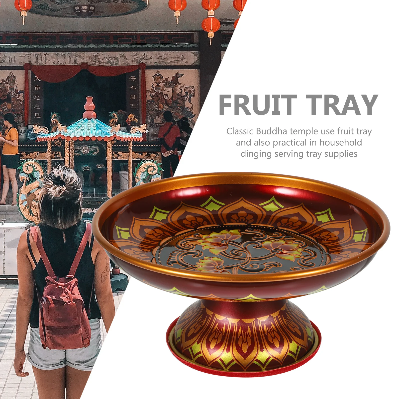 

Fruit Tinplate Food Tray Dark Red Classic Buddha Temple Supply Small Size Large Capacity Home Sacrifice Serving Tray Dried Fruit